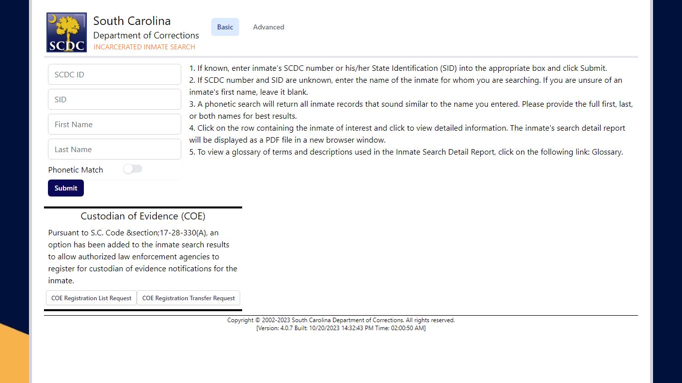 Incarcerated Inmate Search - public.doc.state.sc.us